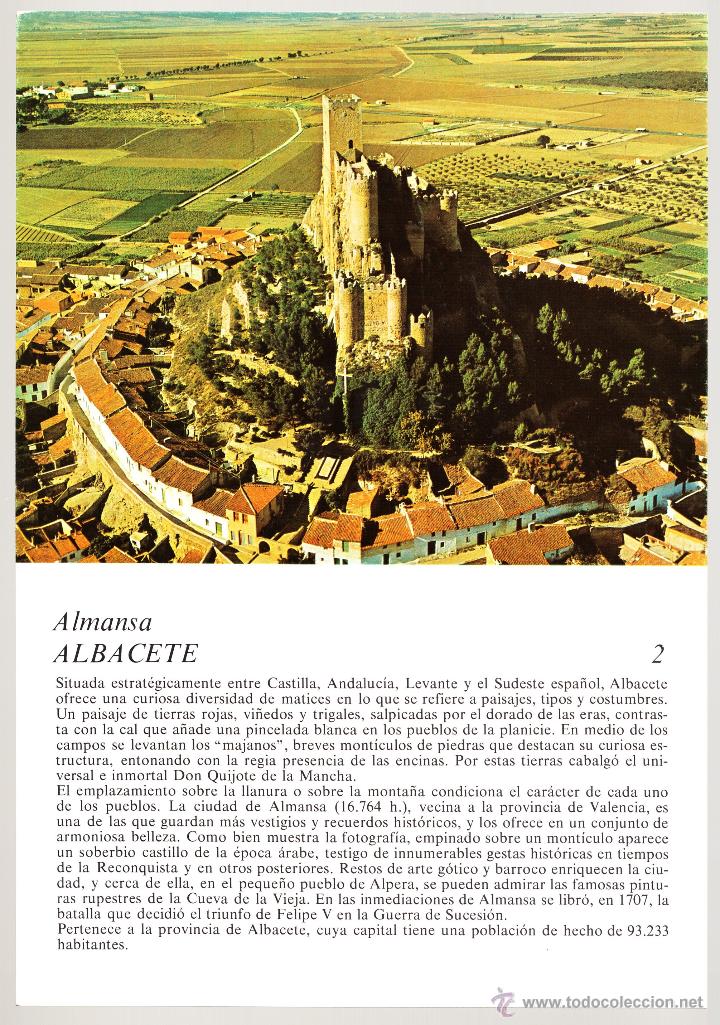 Cat&aacute;logos publicitarios: ALMANSA ALBACETE N&ordm; 2 DE LA COLECCI&Oacute;N PAISAJES DE ESPA&Ntilde;A A VISTA DE P&Aacute;JARO LABORATORIO EMYFAR 1972