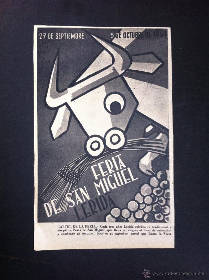 Cat&aacute;logos publicit&aacute;rios: RECORTE PUBLICITARIO (1959) FERIA DE SAN MIGUEL, LERIDA. CARTEL DE LA FERIA.