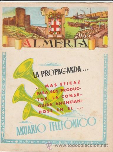 Cat&aacute;logos publicitarios: PORTADA LISTIN TELEFONICO PROV. ALMERIA - PUBL. ANUARIO TELEFONICO -MAPA AL DORSO -VER FOTO -A&Ntilde;OS 50