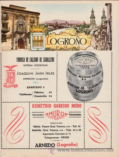 Advertising Catalogs: PORTADA LISTIN TELEFONICO PROV. LOGRO&Ntilde;O -PUBL. JOAQUIN JAEN FBC CALZADO MAPA AL DORSO- FOTO -A&Ntilde;OS 50