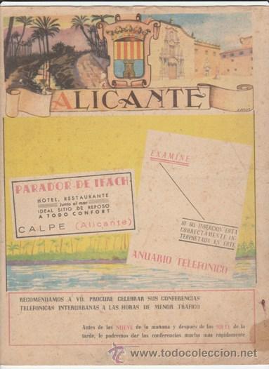 Cat&aacute;logos publicitarios: PORTADA LISTIN TELEFONICO PROV. ALICANTE - PUBL PARADOR DE IFACH - MAPA AL DORSO- VER FOTO - A&Ntilde;OS 50