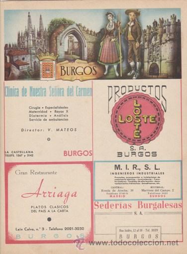 Advertising Catalogs: PORTADA LISTIN TELEFONICO PROV. BURGOS -PUBL.  RTE. ARRIAGA  / VARIA -MAPA AL DORSO-VER FOTO-A&Ntilde;OS 50