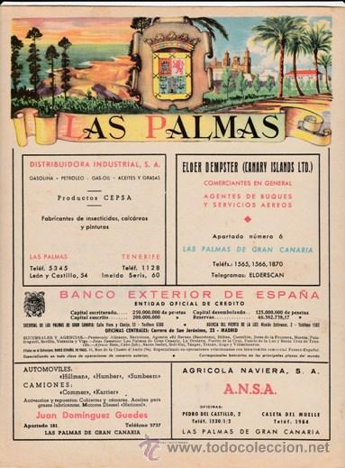 Cat&aacute;logos publicitarios: PORTADA LISTIN TELEFONICO PROV. LAS PALMAS -PUBL J. DOMINGUEZ AUTOS -MAPA AL DORSO-VER FOTO-A&Ntilde;OS 50