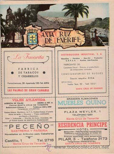Cat&aacute;logos publicitarios: PORTADA LISTIN TELEFONICO PROV. SANTA CRUZ TENERIFE -PUBL LA FAVORITA MAPA AL DORSO-VER FOTO-A&Ntilde;OS 50
