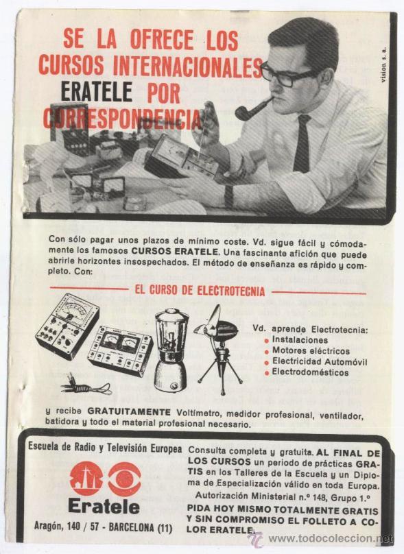 Cataloghi pubblicitari: 2 HOJAS PUBLICITARIAS - ERATELE, ESCUELA DE RADIO Y TELE - A&Ntilde;O 1964 - MEDIDAS APROX 13 x 18 CMS.