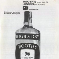 Catálogos publicitarios: HOJA PUBLICITARIA - LONDON DRY GIN BOOTH'S - AÑO 1964 - MEDIDAS APROX 13 X 18 CMS.