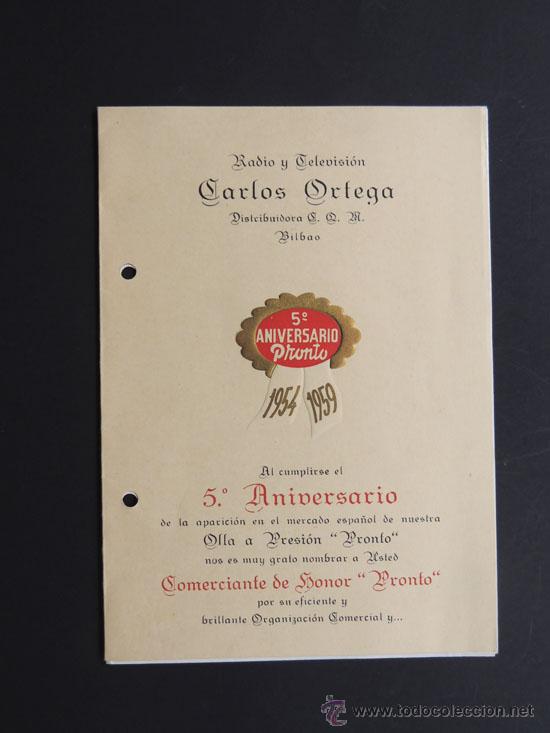 Cat&aacute;logos publicit&aacute;rios: RADIO Y TELEVISION - CARLOS ORTEGA / CURIOSO FOLLETO DE DISTINCION AL COMERCIANTE DE HONOR / BILBAO