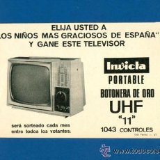 Catálogos publicitarios: ANUNCIO PUBLICITARIO: * TELEVISORES INVICTA * AÑOS 50 (BOTONERA DE ORO UHF)