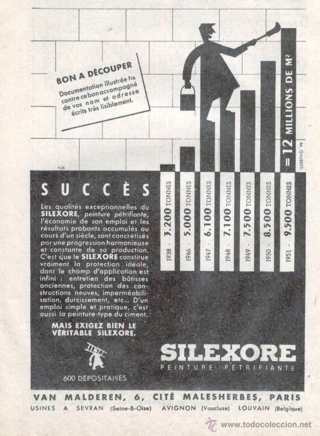 Catalogues publicitaires: Anuncio publicitario 1952**SILEXORE** PEINTURE PETRIFIANTE (PARIS) -RECORTE