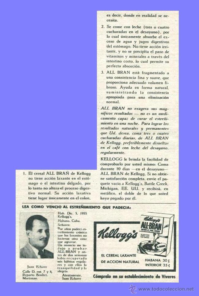 Catalogues publicitaires: Recorte publicitario **CEREAL LAXANTE KELLOGG'S** LA HABANA, CUBA (1975)