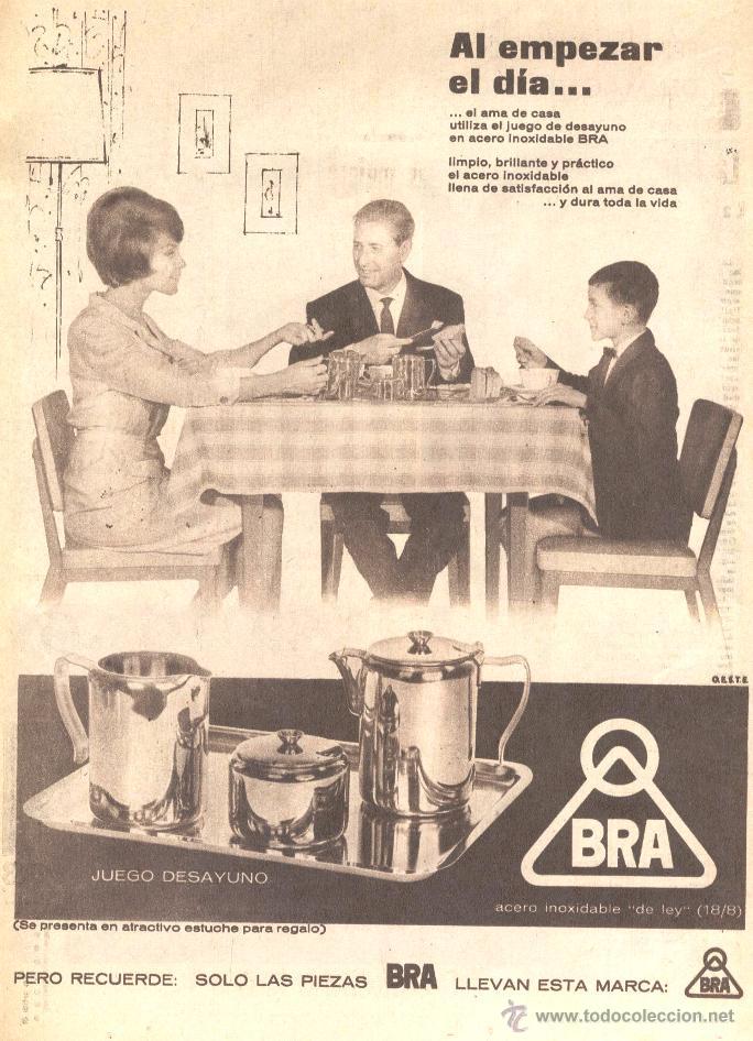 Cataloghi pubblicitari: ANUNCIO PUBLICITARIO *JUEGO DE DESAYUNO BRA* EN ACERO INOXIDABLE (1964) -