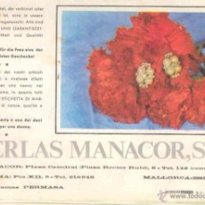Catálogos publicitarios: PROPAGANDA PERLAS MANACOR - CON PLANO DE PALMA DE MALLORCA AÑO 1967