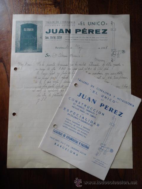 Advertising Catalogs: CATALOGO TALLER CERRAJERIA EL UNICO,J.PEREZ, ESPA&Ntilde;OLETAS Y FALLEBAS, CON CARTA COMERCIAL 1943