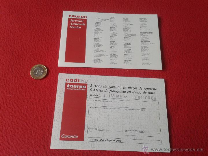 Cat&aacute;logos publicitarios: LOTE DE 2 ANTIGUOS FOLLETOS HOJAS DE GARANTIA Y SERVICIOS DE ASISTENCIA TECNICA MARCA TAURUS CADISA