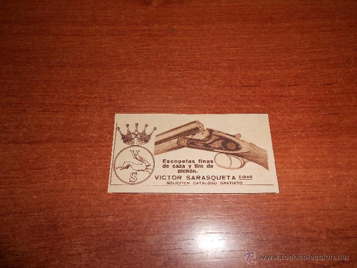 Werbekataloge: PUBLICIDAD 1931: VICTOR SARASQUETA, ESCOPETAS FINAS DE CAZA Y TIRO DE PICH&Oacute;N