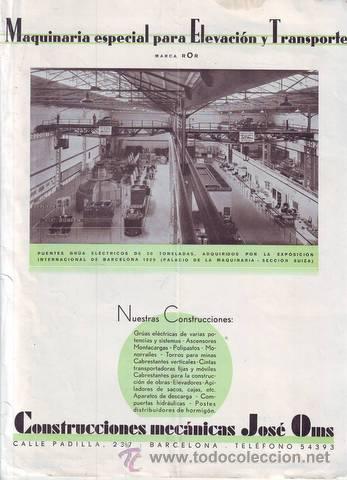 Catalogues publicitaires: MAQUINARIA ESPECIAL PARA ELEVACION Y TRANSPORTE. MARCA ROR. CONSTRUCCIONES MEC&Aacute;NICAS JOS&Eacute; OMS