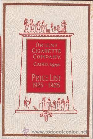 Cat&aacute;logos publicitarios: TABACO: THE ORIENT CIGARETTE COMPANY.  Cairo, Egypt. PRICE LIST 1925-1926