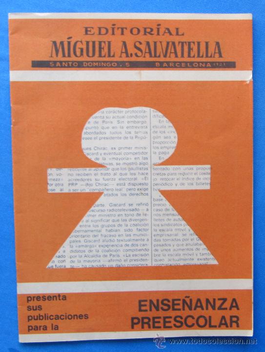Cat&aacute;logos publicitarios: EDITORIAL MIGUEL A. SALVATELLA. PUBLICACIONES PARA LA ENSE&Ntilde;ANZA PREESCOLAR, BARCELONA, 1977.