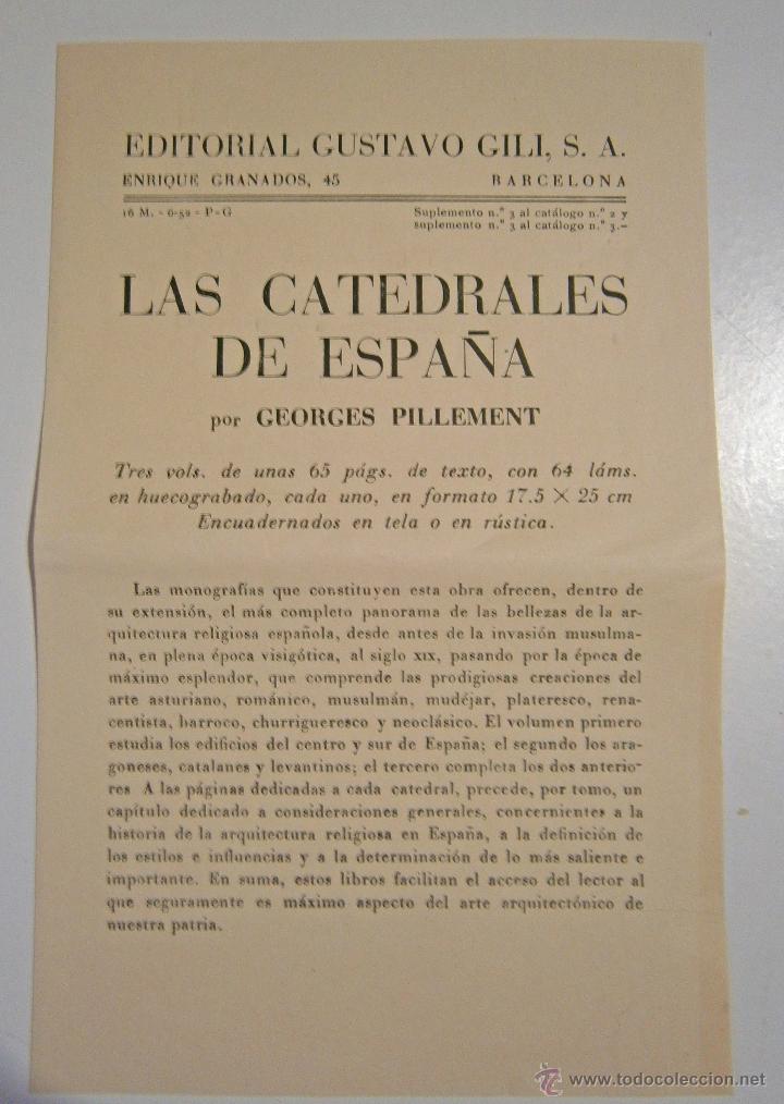 Cat&aacute;logos publicitarios: HOJA PUBLICITARIA LAS CATEDRALES DE ESPA&Ntilde;A POR GEORGES PILLEMENT -EDITORIAL GUSTAVO GILI BARCELONA