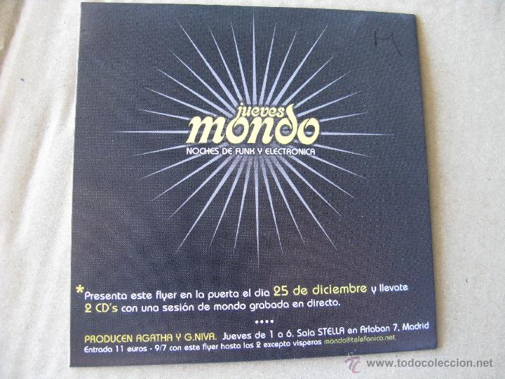 Cat&aacute;logos publicit&aacute;rios: FLYER MONDO. NOCHES DE FUNK Y ELECTR&Oacute;NICA. OLA&G-HA,GERARDO NIVA+KOJAK,ROMAN FL&Uuml;GEL, THE GLIMMER TWI