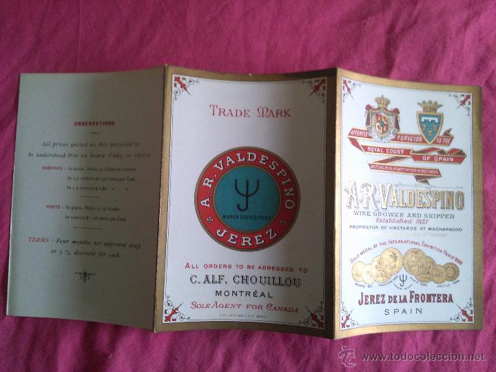 Cat&aacute;logos publicitarios: A. R. Valdespino. Jerez, Xerez. Cat&aacute;logo de exportaci&oacute;n con precios