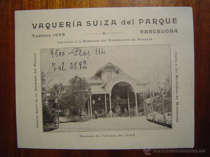Werbekataloge: PUBLICIDAD de la VAQUERIA SUIZA DEL PARQUE DE LA CIUTADELLA de BARCELONA - 27,8 x 11 cm