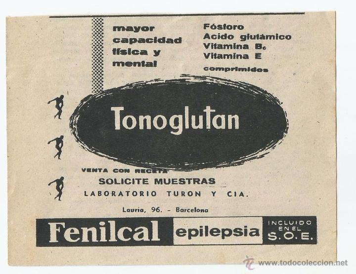 Cat&aacute;logos publicitarios: Anuncio medicamento TONOGLUTAN extra&iacute;do de un libro del a&ntilde;o 1958