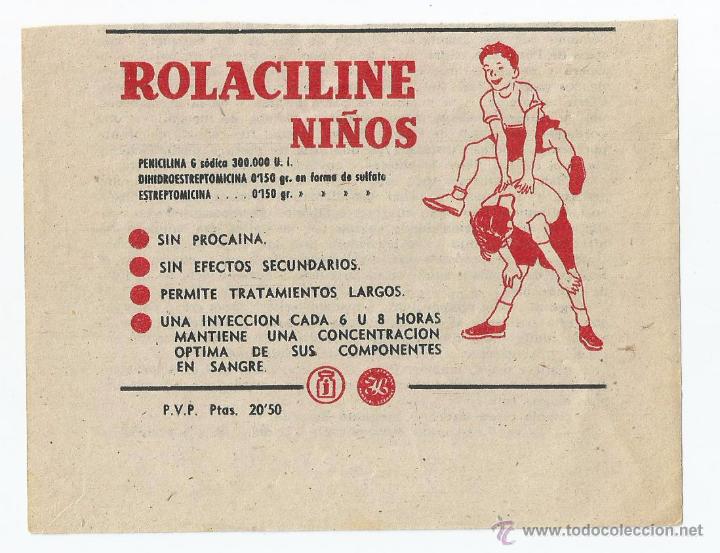 Cat&aacute;logos publicitarios: Anuncio medicamento ROLACILINE NI&Ntilde;OS extra&iacute;do de un libro del a&ntilde;o 1958