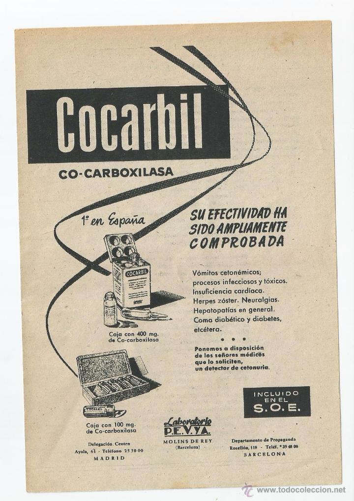 Cat&aacute;logos publicitarios: Anuncio medicamento COCARBIL extra&iacute;do de un libro del a&ntilde;o 1958