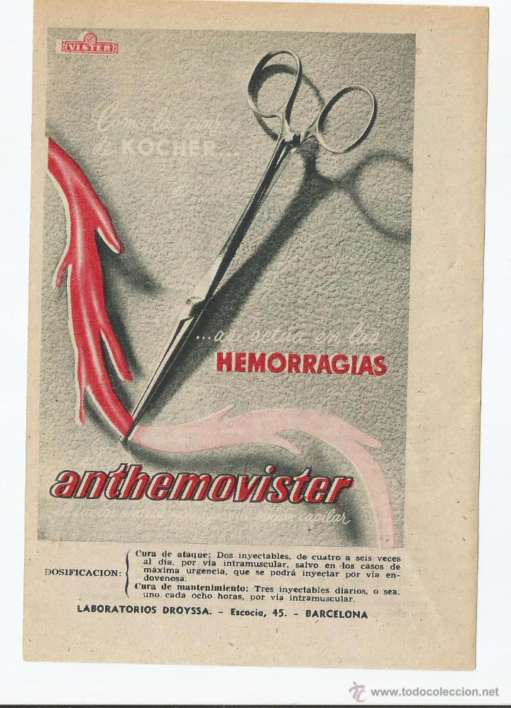 Werbekataloge: Anuncio medicamento ANTHEMOVISTER, extra&iacute;do de un libro del a&ntilde;o 1958
