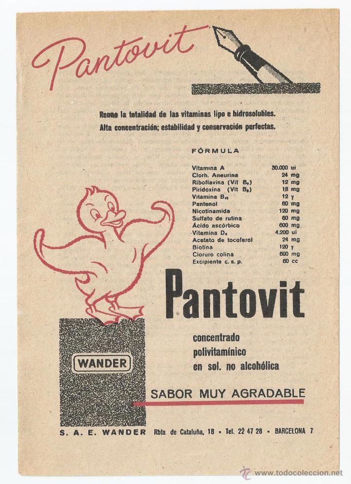 Cat&aacute;logos publicitarios: Anuncio medicamento PANTOVIT , extra&iacute;do de un libro del a&ntilde;o 1958