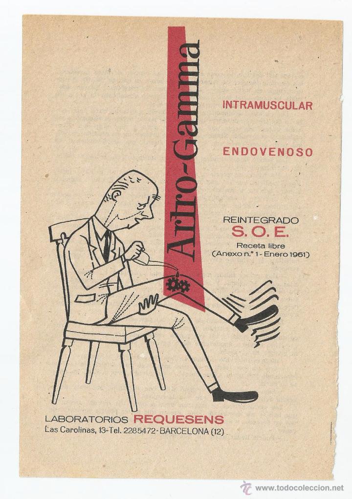 Cat&aacute;logos publicitarios: Anuncio medicamento ARTO-GAMMA , extra&iacute;do de un libro del a&ntilde;o 1958