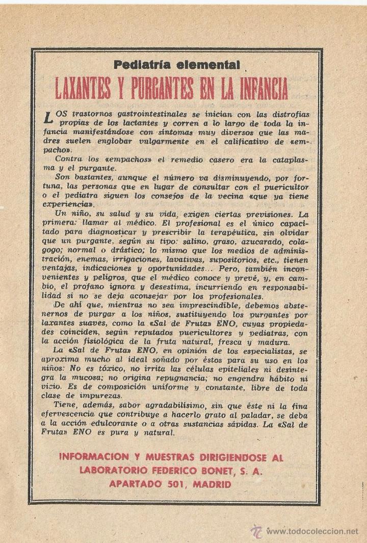 Cat&aacute;logos publicitarios: Anuncio medicamento salde frutas ENO, extra&iacute;do de un libro del a&ntilde;o 1958