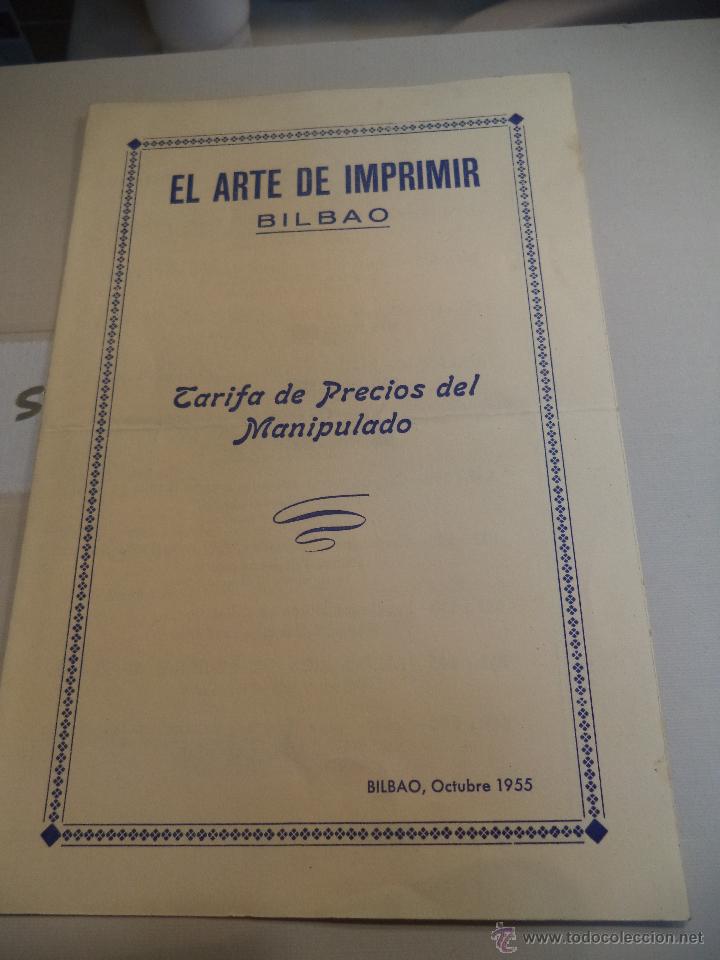 Cat&aacute;logos publicit&aacute;rios: Tarifa de precios El Arte de Imprimir Bilbao 1955