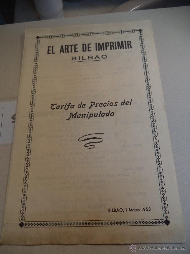 Cat&aacute;logos publicit&aacute;rios: Tarifa de precios El Arte de Imprimir Bilbao 1953
