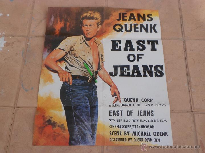 Cat&aacute;logos publicitarios: RARO POSTER GIGANTE DE JAMES DEAN ANUNCIANDO TEJANOS - JEANS QUENK - COMO AL ESTE DEL EDEN EN JEANS