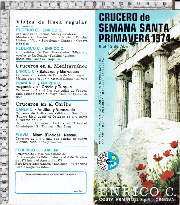 Werbekataloge: FOLLETO CRUCERO DE SEMANA SANTA PRIMAVERA 1974-ENRICO C. COSTA ARMATORI S.p.A. GENOVA.
