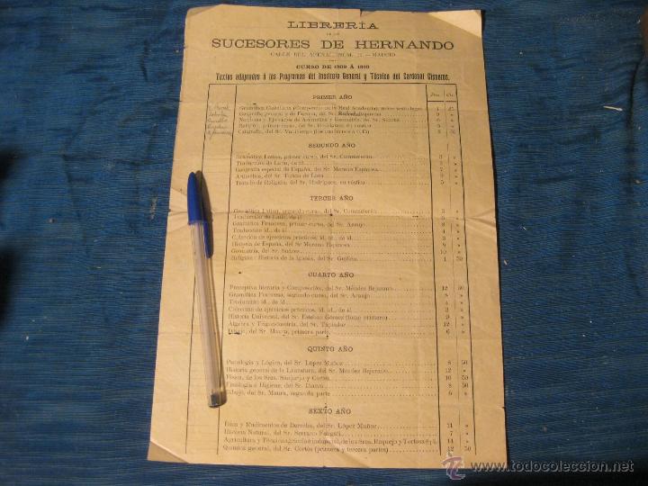 Cat&aacute;logos publicitarios: HOJA CATALOGO DE LIBROS DE ESCUELA DE LA LIBRERIA EDITORIAL DE LOS SUCESORES DE HERNANDO 1909 1910