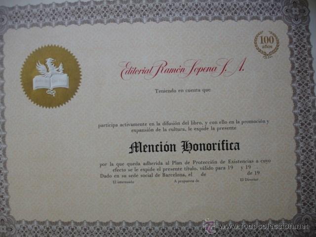 Cat&aacute;logos publicitarios: EDITORIAL RAMON SOPENA MENCION HONORIFICA DIFUSION DEL LIBRO FOLIO