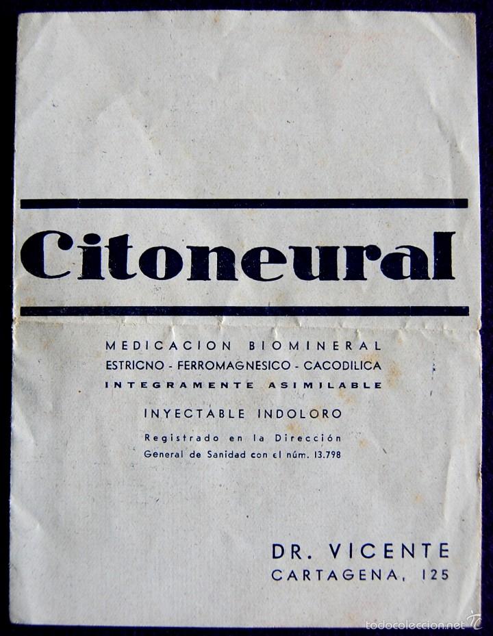 Werbekataloge: FOLLETO PUBLICITARIO DE CITONEURALDEL DR. VICENTE. CARTAGENA 125. A&Ntilde;OS 50. MEDICO-MEDICINA-FARMACIA