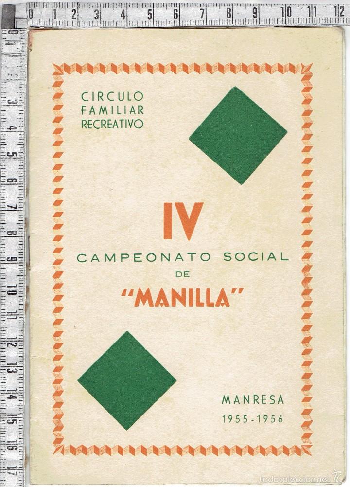 Advertising Catalogs: CATALOGO IV CAMPEONATO SOCIAL DE MANILLA CIRCULO FAMILIAR RECREATIVO-MANRESA 1955/56.