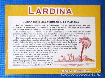 Cat&aacute;logos publicitarios: LARDINA. HOJA VOLANTE PUBLICITARIA CON RECETA DE COCINA. MARCEL AVRIL. BARCELONA, SIN FECHA