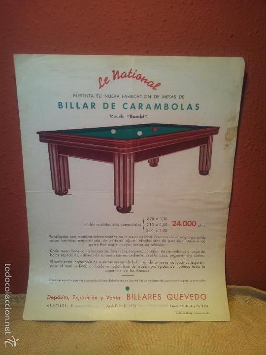 Cataloghi pubblicitari: HOJA PUBLICITARIA FOLLETO BILLAR DE CARAMBOLAS  LE NATIONAL MODELO BAMBI..A&Ntilde;OS 50
