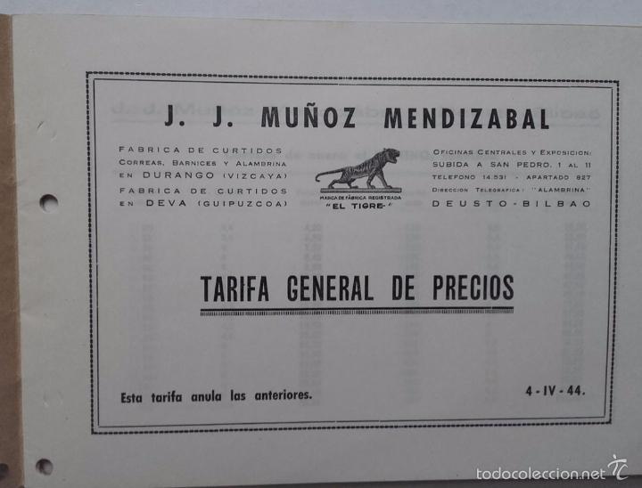 Cat&aacute;logos publicitarios: EL TIGRE, DEUSTO, BILBAO, CATALOGO, FABRICA DE CURTIDOS MU&Ntilde;OZ MENDIZABAL EN DURANGO Y DEVA. A&Ntilde;O 194