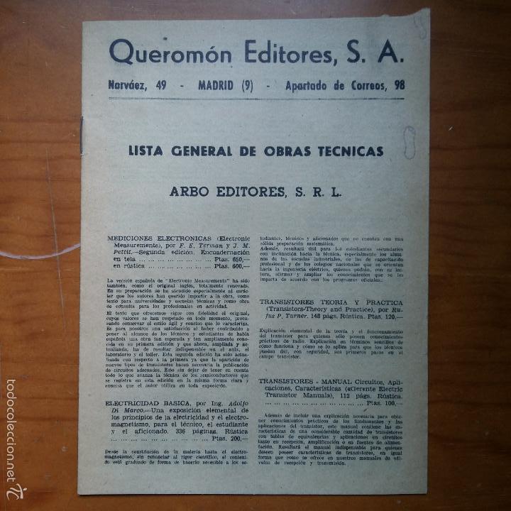 Cat&aacute;logos publicitarios: CATALOGO. LISTA GENERAL DE OBRAS TECNICAS. ARBO EDITORES. QUEROMON EDITORES. 1960