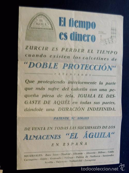 Cat&aacute;logos publicit&aacute;rios: HOJA PUBLICIDAD COMERCIAL / ALMACENES - EL AGUILA / CALCETINES DE DOBLE PROTECCION / A&Ntilde;OS 50