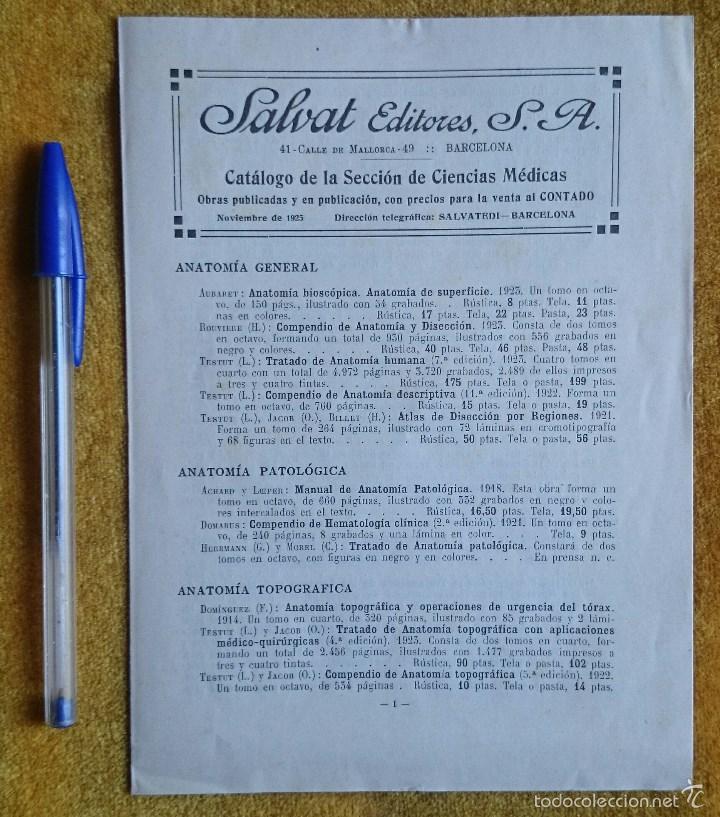Cat&aacute;logos publicitarios: Salvat Editores: Cat&aacute;logo de la Secci&oacute;n de Ciencias M&eacute;dicas. Nov 1925. Pliego de 8 p&aacute;g sin cortar