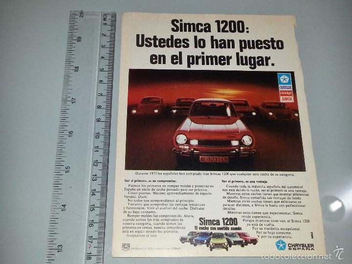 Cat&aacute;logos publicitarios: ANTIGUA HOJA PUBLICITARIA PUBLICIDAD DE SIMCA 1200 CHRYSLER DODGE + BRANDY FABULOSO A&Ntilde;OS 70 1975