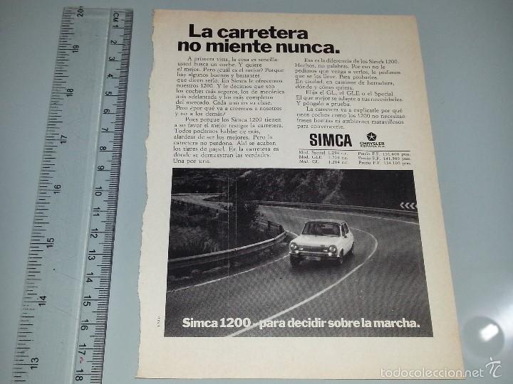 Cat&aacute;logos publicitarios: ANTIGUA HOJA PUBLICITARIA PUBLICIDAD DE COCHES SIMCA 1200 CHRYSLER ESPA&Ntilde;A A&Ntilde;OS 70
