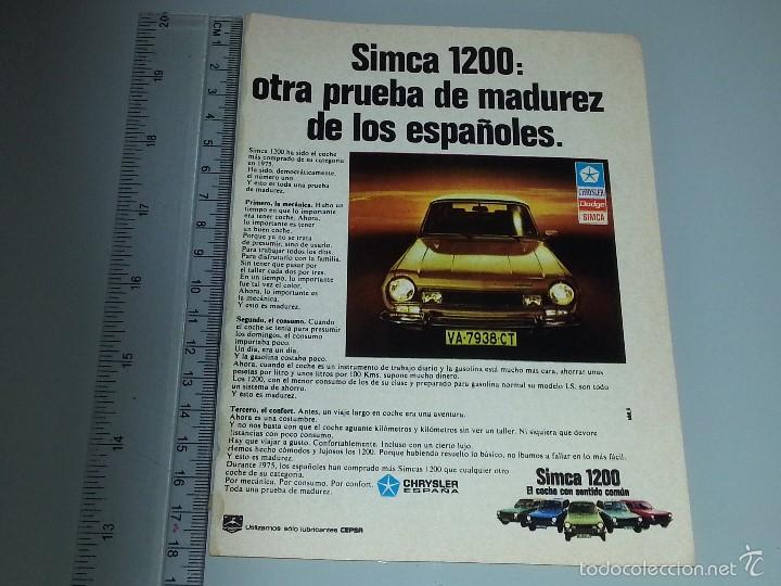 Cat&aacute;logos publicitarios: ANTIGUA HOJA PUBLICITARIA ANUNCIO DE SIMCA 1200 CHRYSLER DODGE ESPA&Ntilde;A A&Ntilde;OS 60 / 70